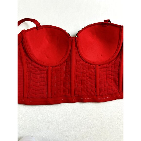 Women's Beaded Red Tank Corset Bra Bralette Spaghetti Strap Bustier Crop Top - Picture 7 of 10